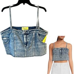 NEW Circus NY by Sam Edelman Bustier Denim Crop Top Womens XL Adjustable Straps